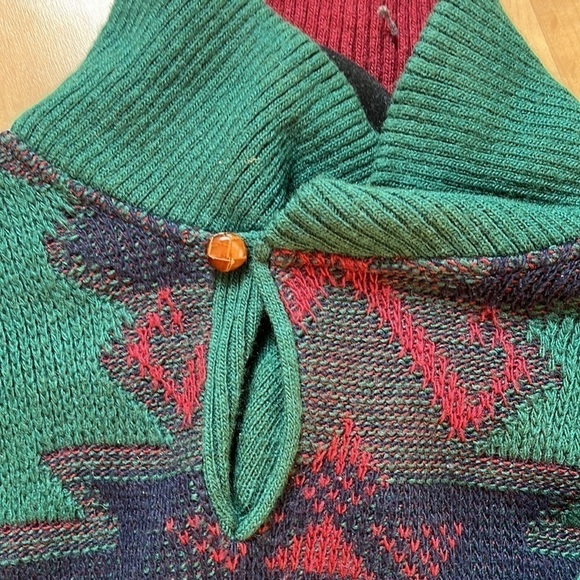 VINTAGE 90s Puma Aztec Print High Collar Green Sweater size XL - Picture 8 of 10